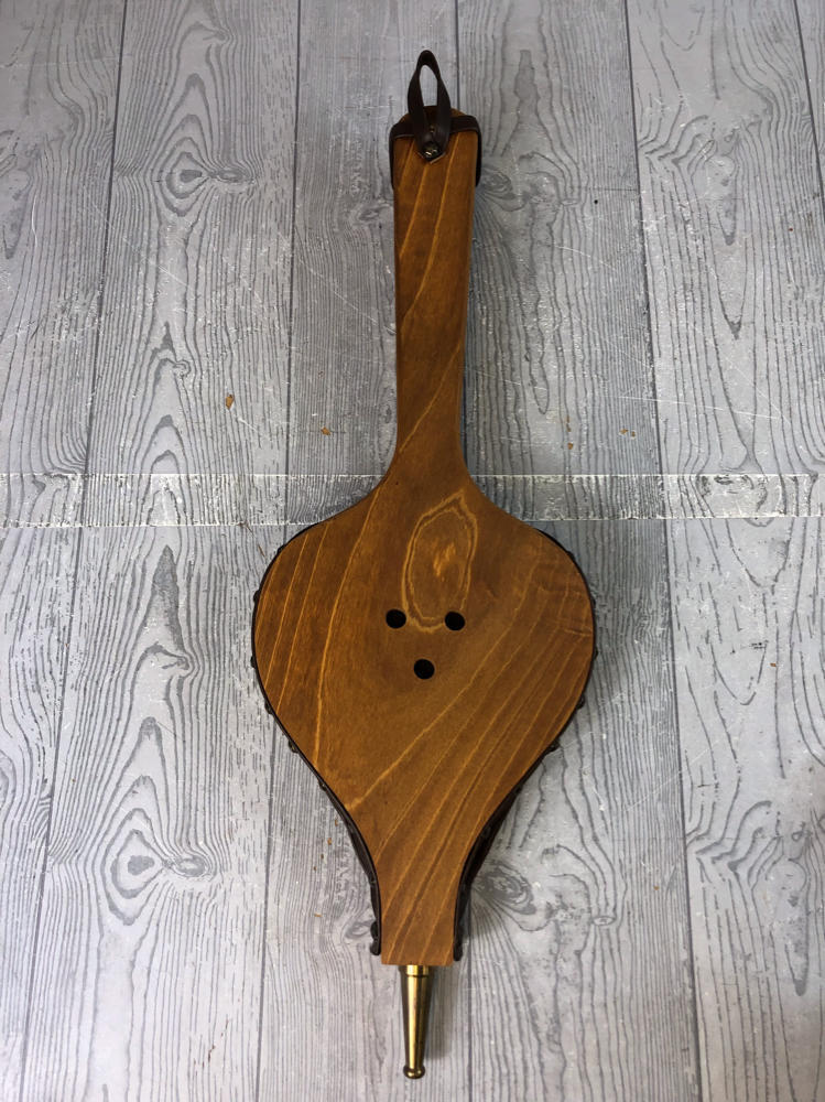 UNIQUE!!! Antique Fireplace Bellows Wood & Leather Work Fold Art Engraved Rams