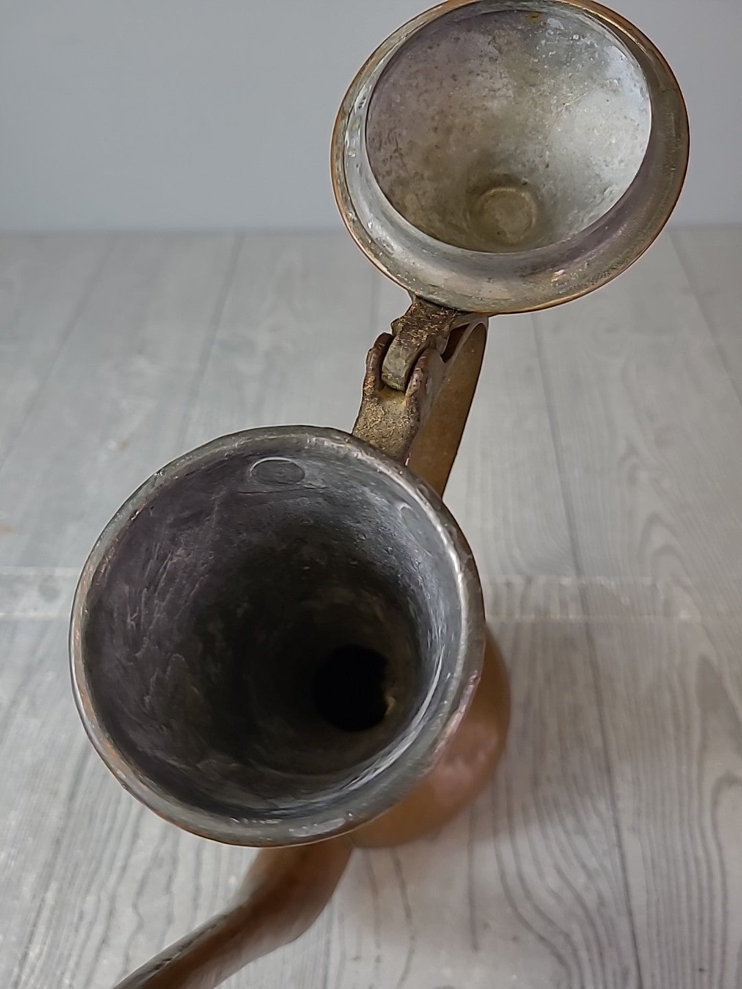 Antique VTG 12.5” Hammered Copper and Brass Tea Pot Turkish Pitcher Coffee Decor