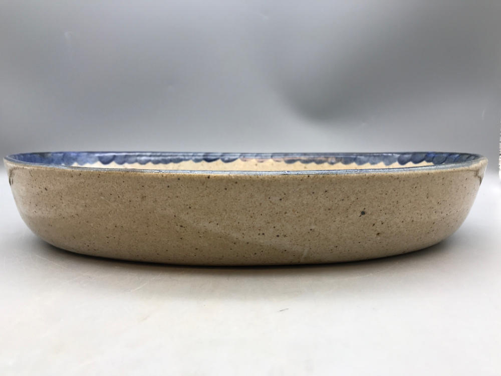 Vintage Siegfried Hand Made Deep Dish Blue Flower Pottery Plate