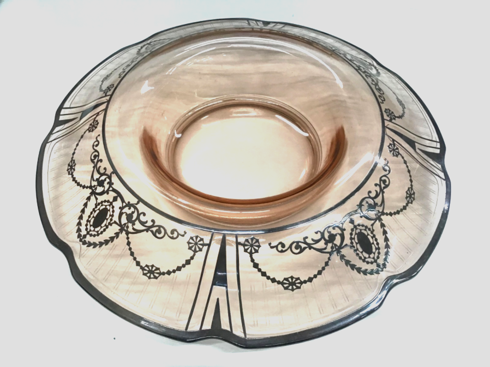 Vintage Pink Depression glass Etched Floral Pattern Bowl