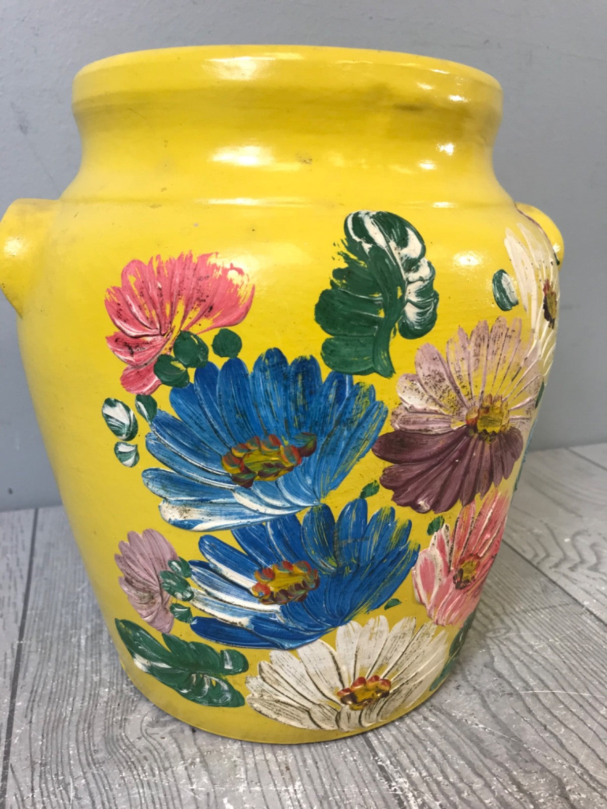 Ransburg Cookie Jar circa 1930s Hand-Painted Floral on Yellow Clean Vintage