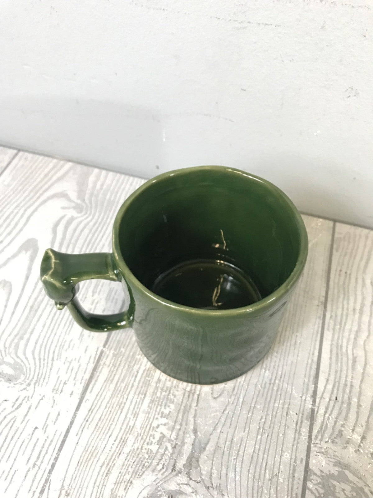 Green Anthropologie Visionary "Thinker" Mug - Green Mug With Owl on Handle