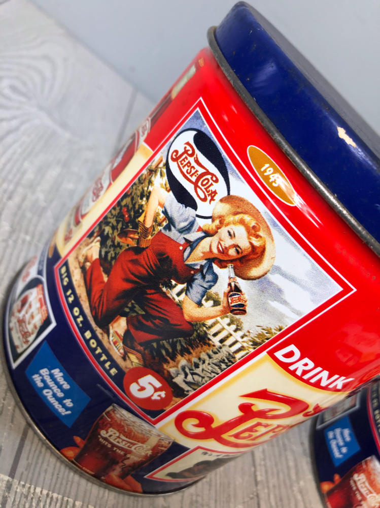 Vintage Lot of Pepsi Cola Corporation Tins with Lids Old Graphic Advertising