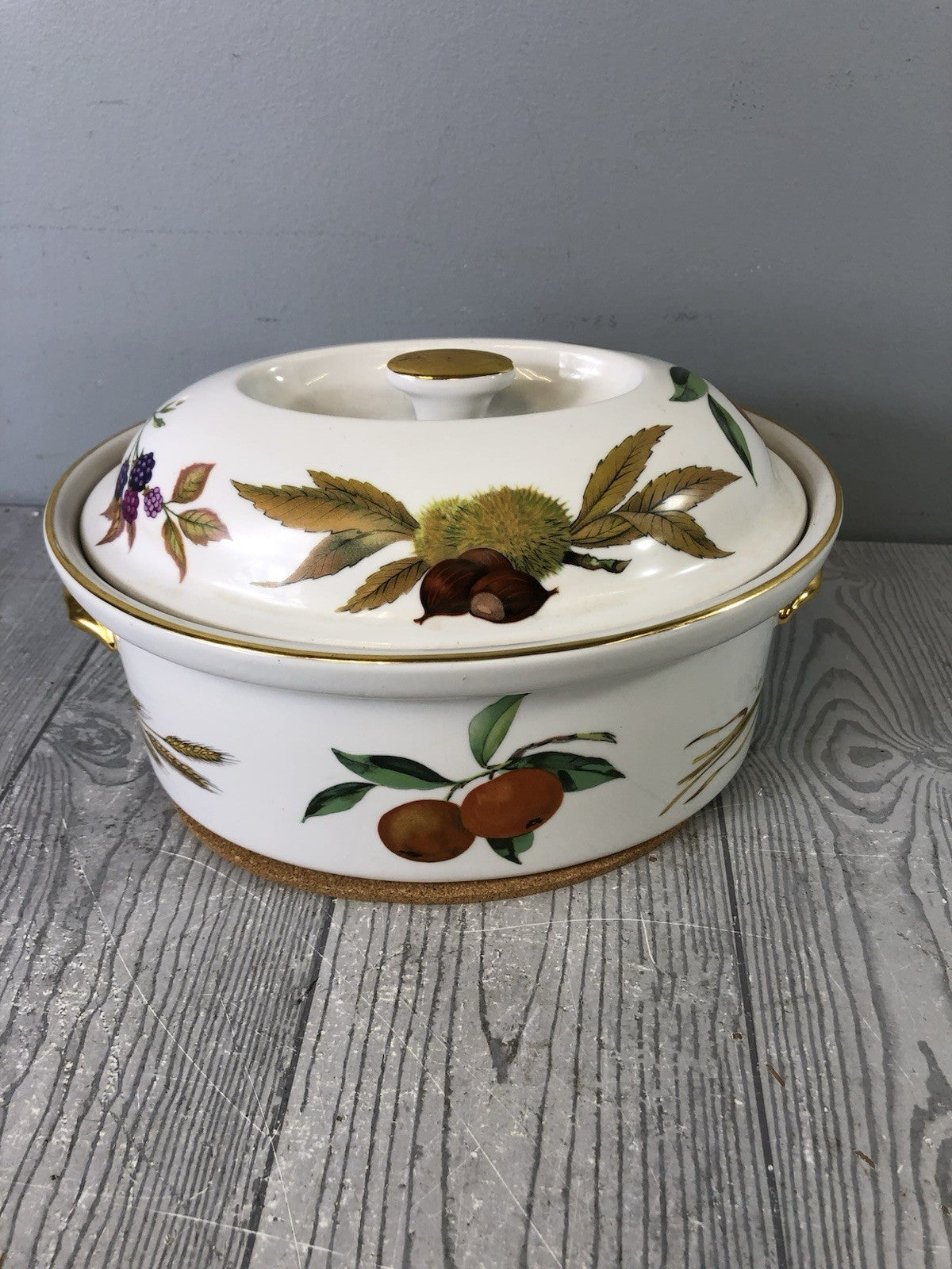 Vintage Royal Worcester Evesham Gold Fine Porcelain Oval Lidded Casserole Dish