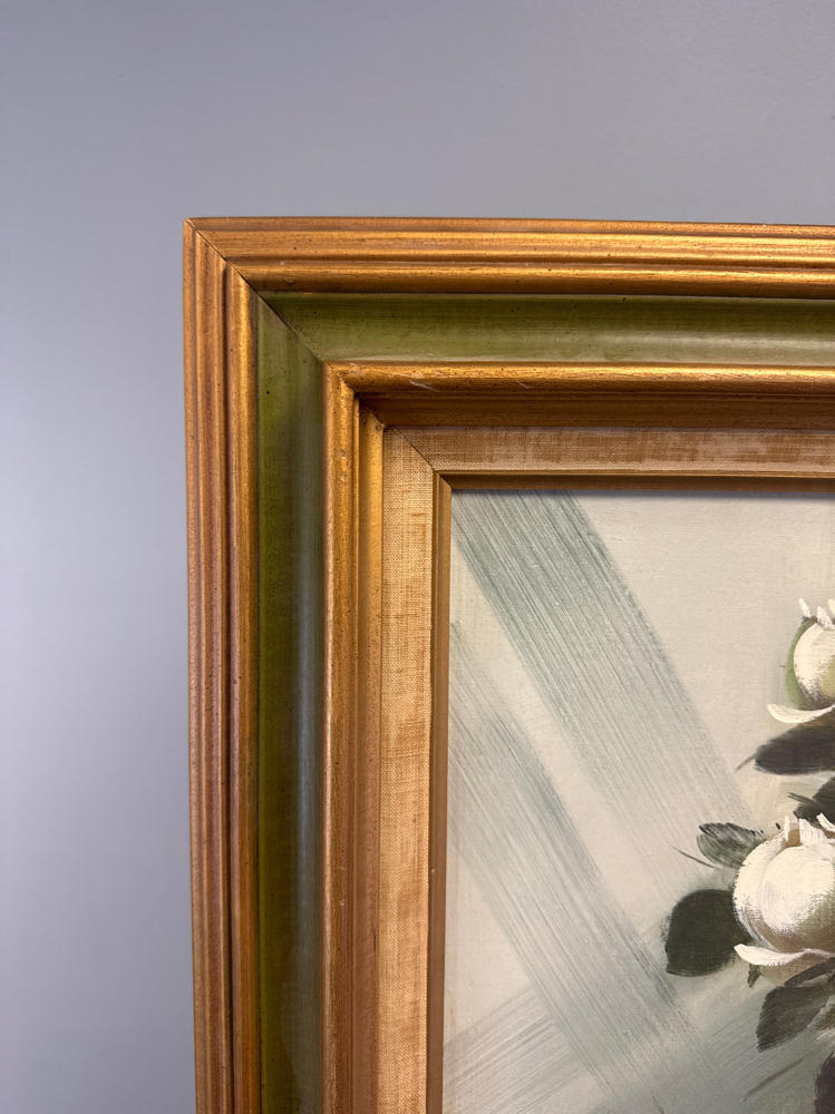 Moody Dark Floral Still Life Signed and in Wood Frame by Artist Maurillo