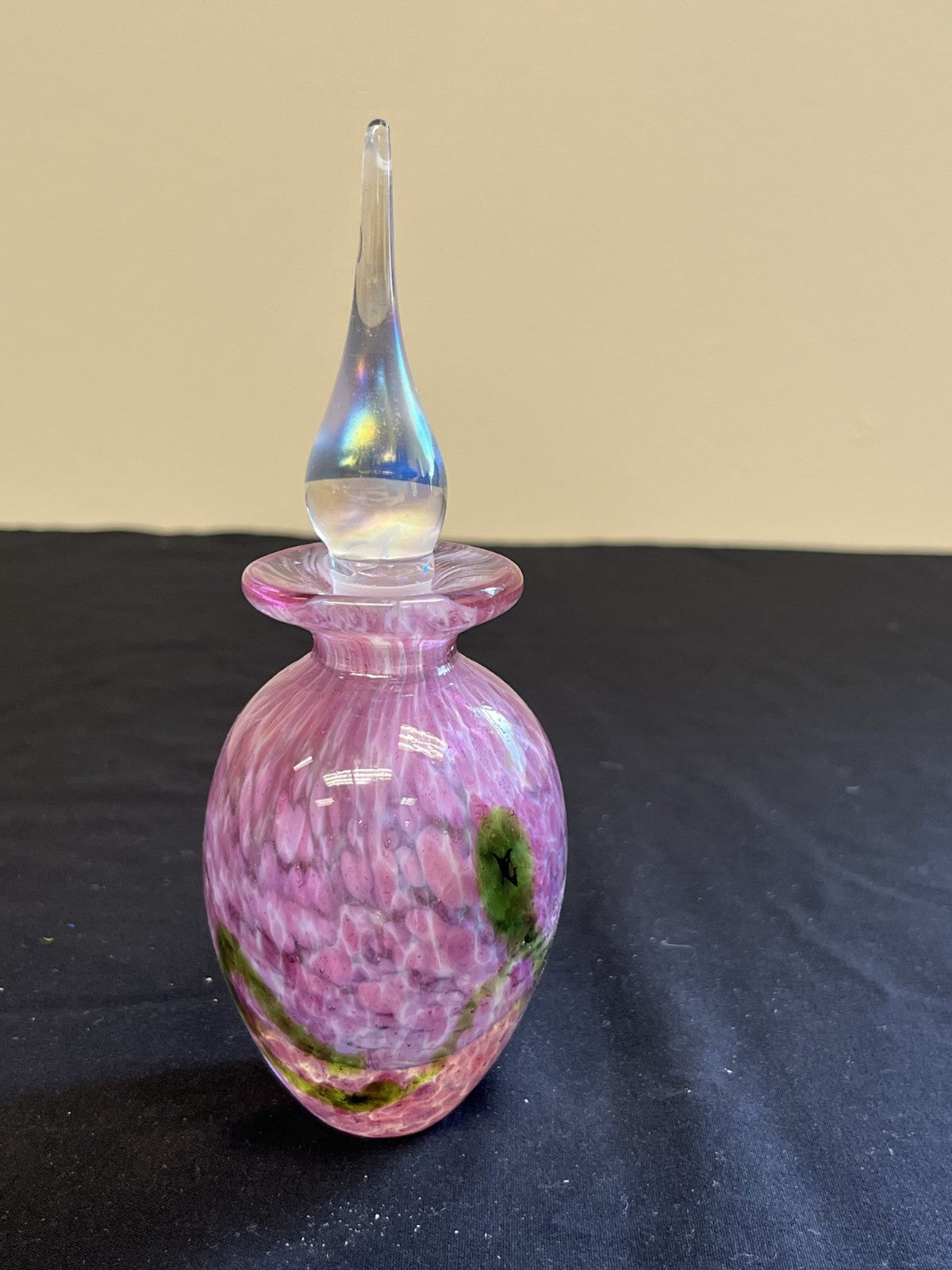 Vintage Art Glass Perfume Decanter with Dropper Pink Green 