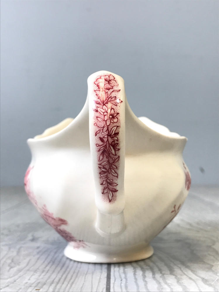 Vintage Stream Fishing Johnson Bros Gravy Dish w Handle Red Pink White England