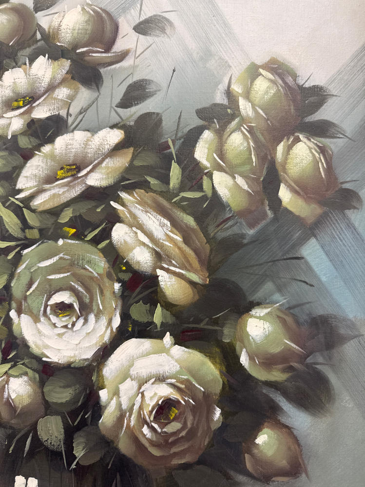 Moody Dark Floral Still Life Signed and in Wood Frame by Artist Maurillo