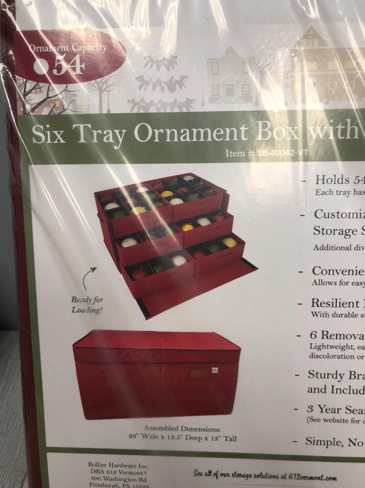 612 Vermont Under Bed Ornament Sturdy Storage Box Holds 54 Ornaments 6 Trays Red