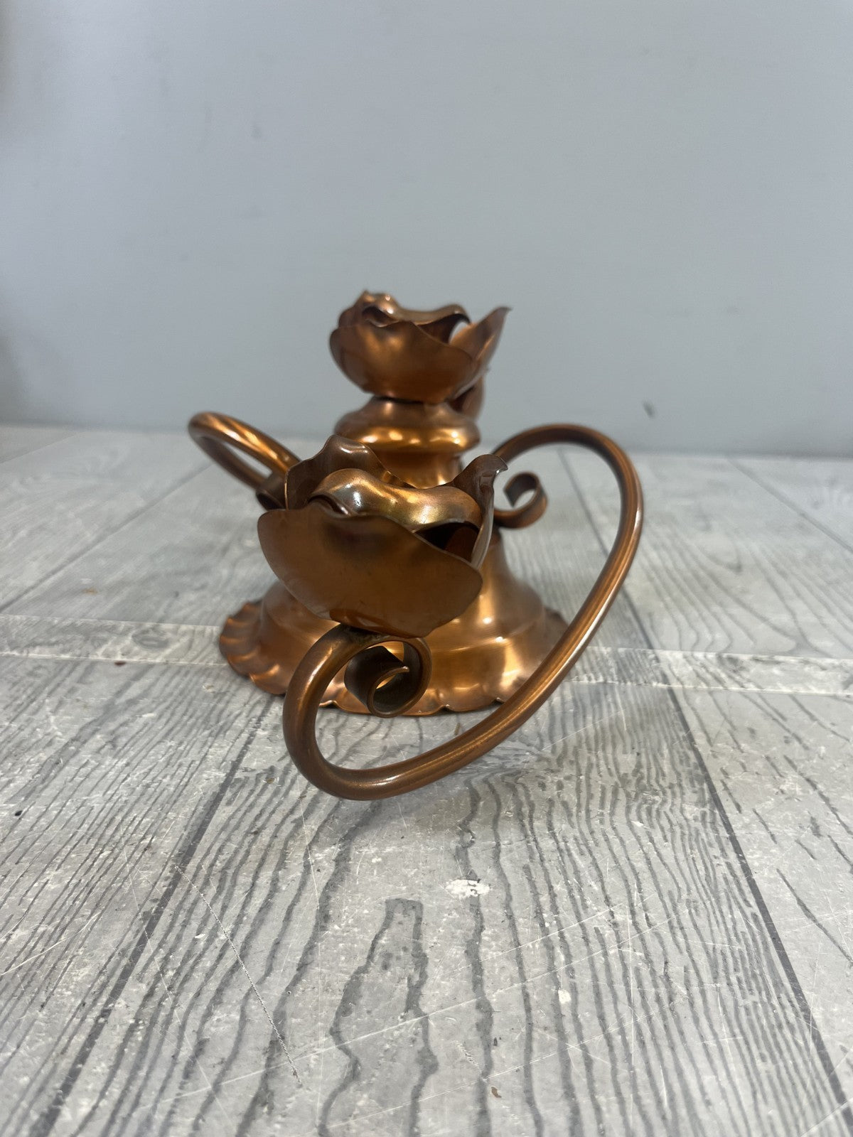 Georgian Copper Candelabra Twist 3 Candlestick Holder Rose Detail Stamped