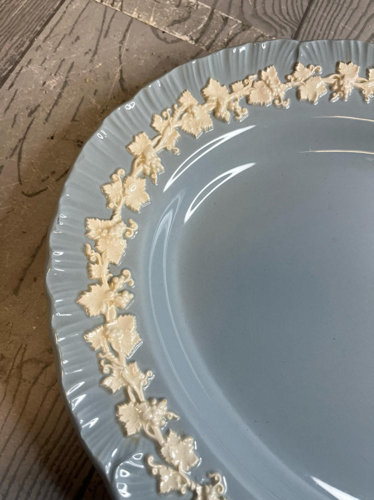 Wedgwood Queensware High Gloss Blue Serving Tray with White Floral Trim