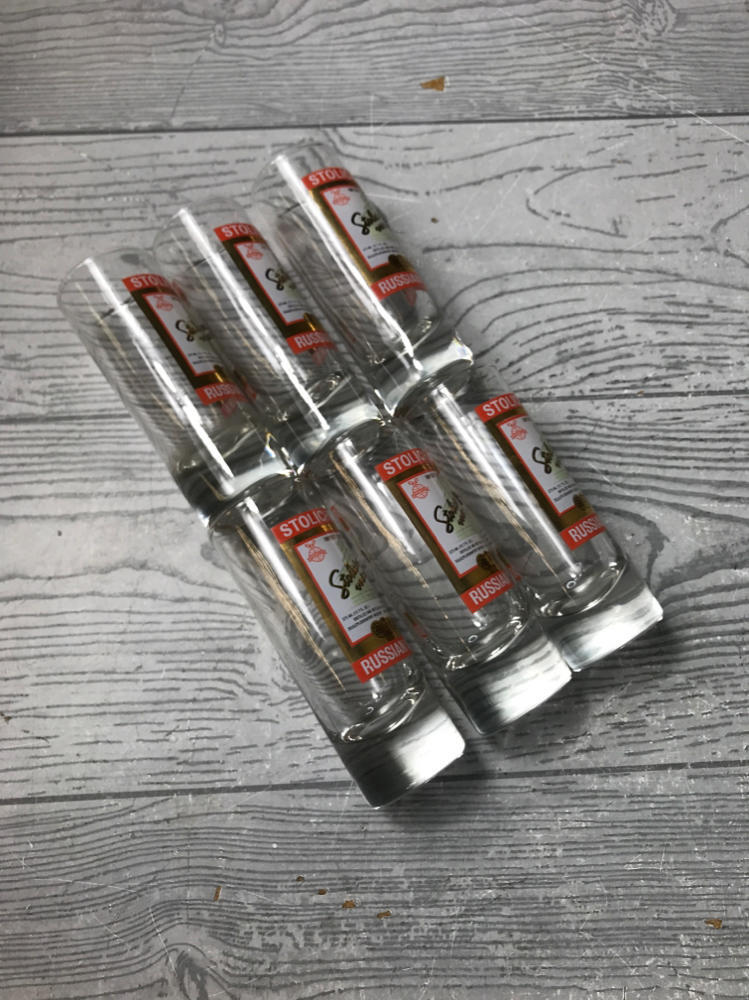 Set of 6 Stolichnaya Russian Vodka Tall Shooter Shot Glass - 4-1/8" Tall