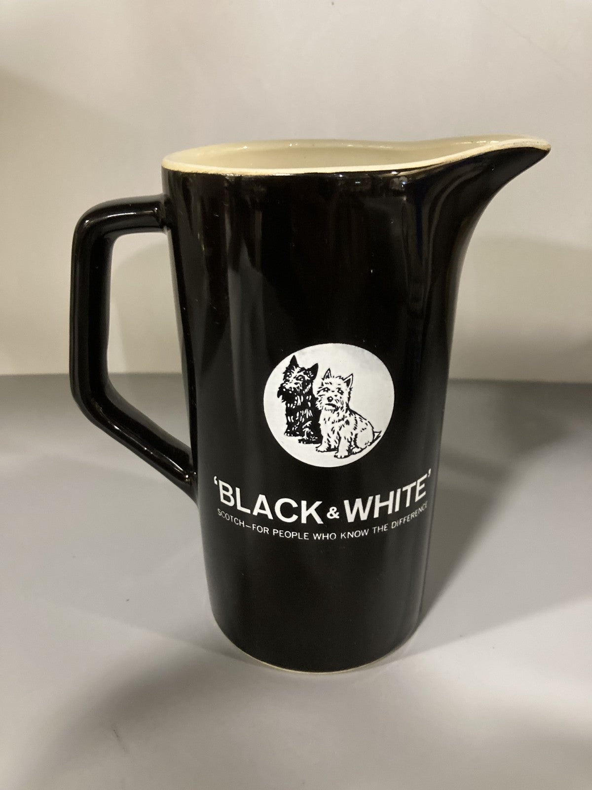 Vintage Collectible Ceramic Liquor Jug/Pitcher Black & White Scotch Terriers 