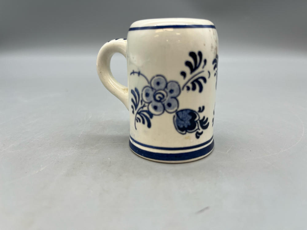 Miniature Delft Blue Mug Hand Painted Blue & White Holland Toothpick Holder