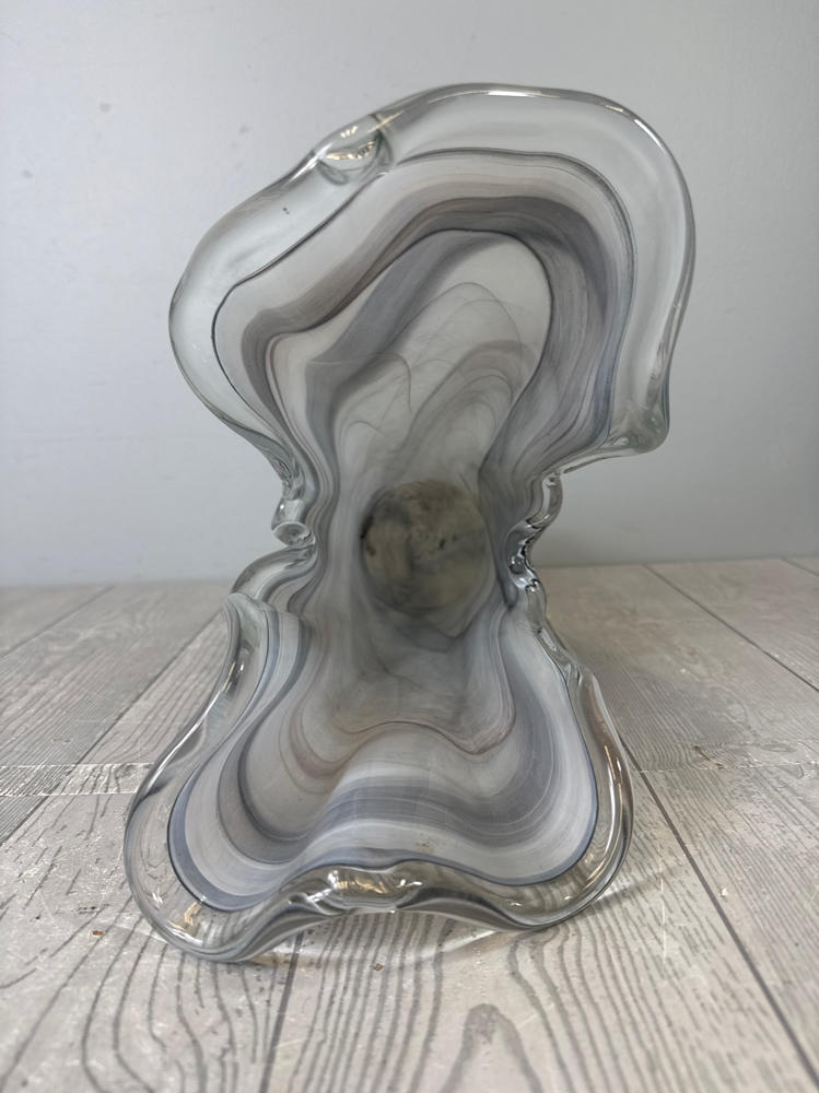 MURANO GLASS VASE - ITALY WHITE GRAY UNIQUE OPEN PETAL ART VASE - 16.5'' TALL