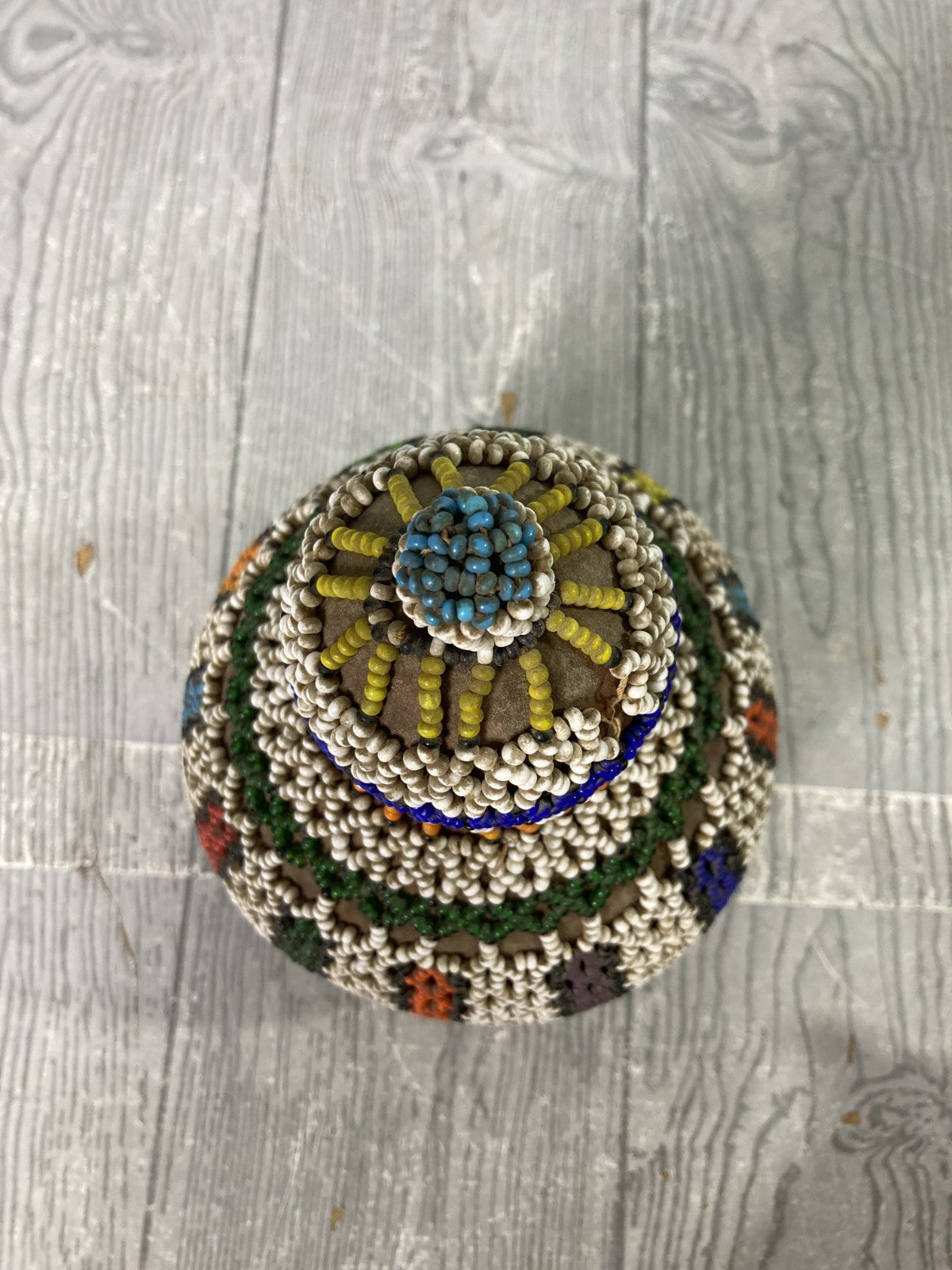 African Zulu Beaded Snuff Gourd Tribal Art & Decor with Elaborate Beadwork 