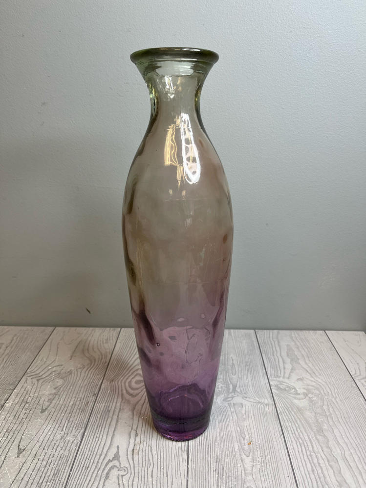 Pier 1 Imports Tall Amethyst Decorative Blown Glass Vase Spain Clear to Purple