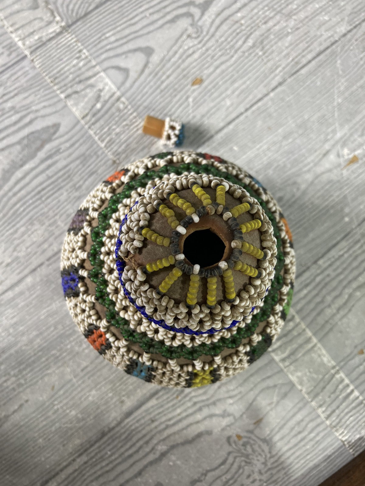 African Zulu Beaded Snuff Gourd Tribal Art & Decor with Elaborate Beadwork 