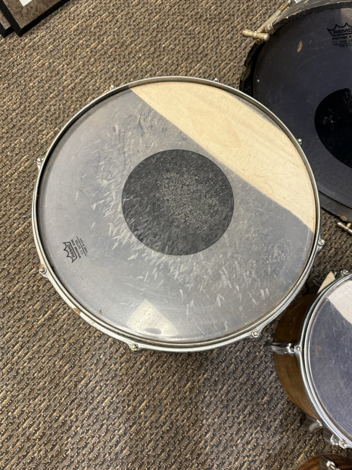 Vintage 6-Piece Set of 70s Rogers "Big R" Drums Wood Butcher Block Finish