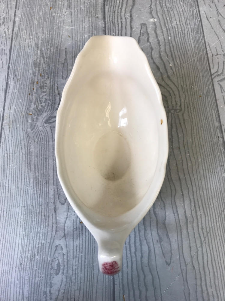 Vintage Stream Fishing Johnson Bros Gravy Dish w Handle Red Pink White England