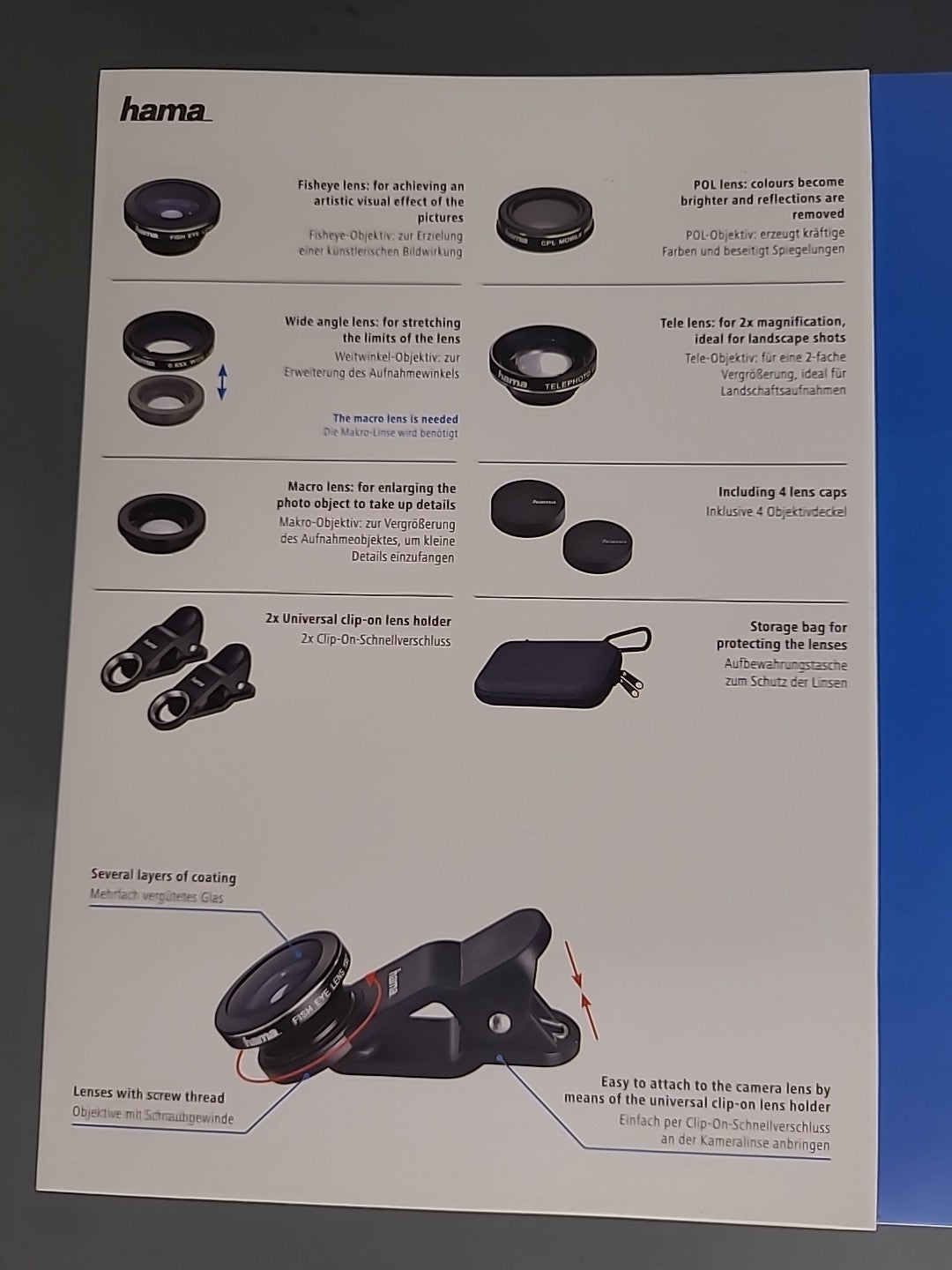 Hama 5 In 1 Lens Kit for Smartphones and Tablets- Universal Lens Clip- 12 Parts