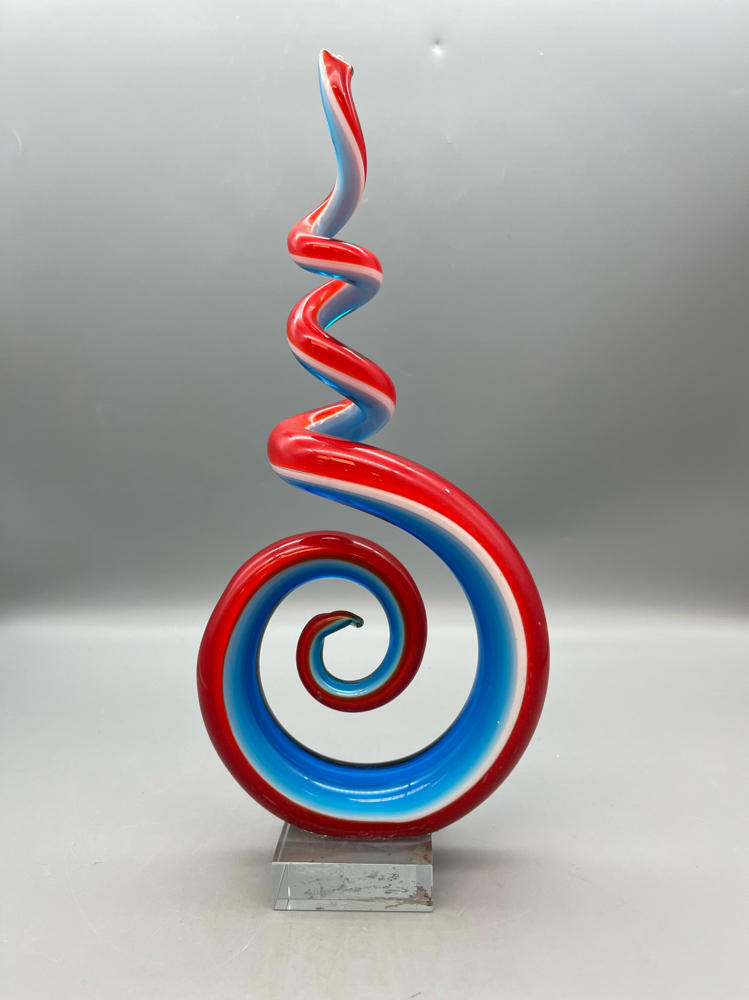 Murano Glass “Swirl” Sculpture Italy c. 1970 Murano Glass sculpture Block Base