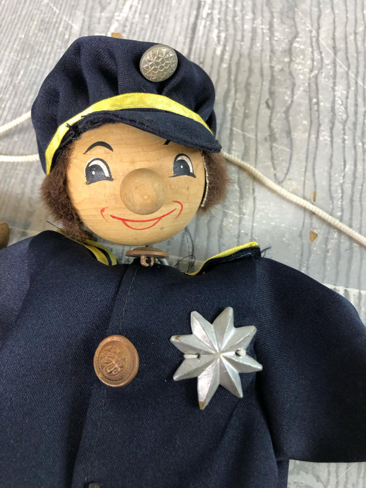 Vintage Tellon Standard Stringed Marionette Puppet in a Dark Blue Uniform