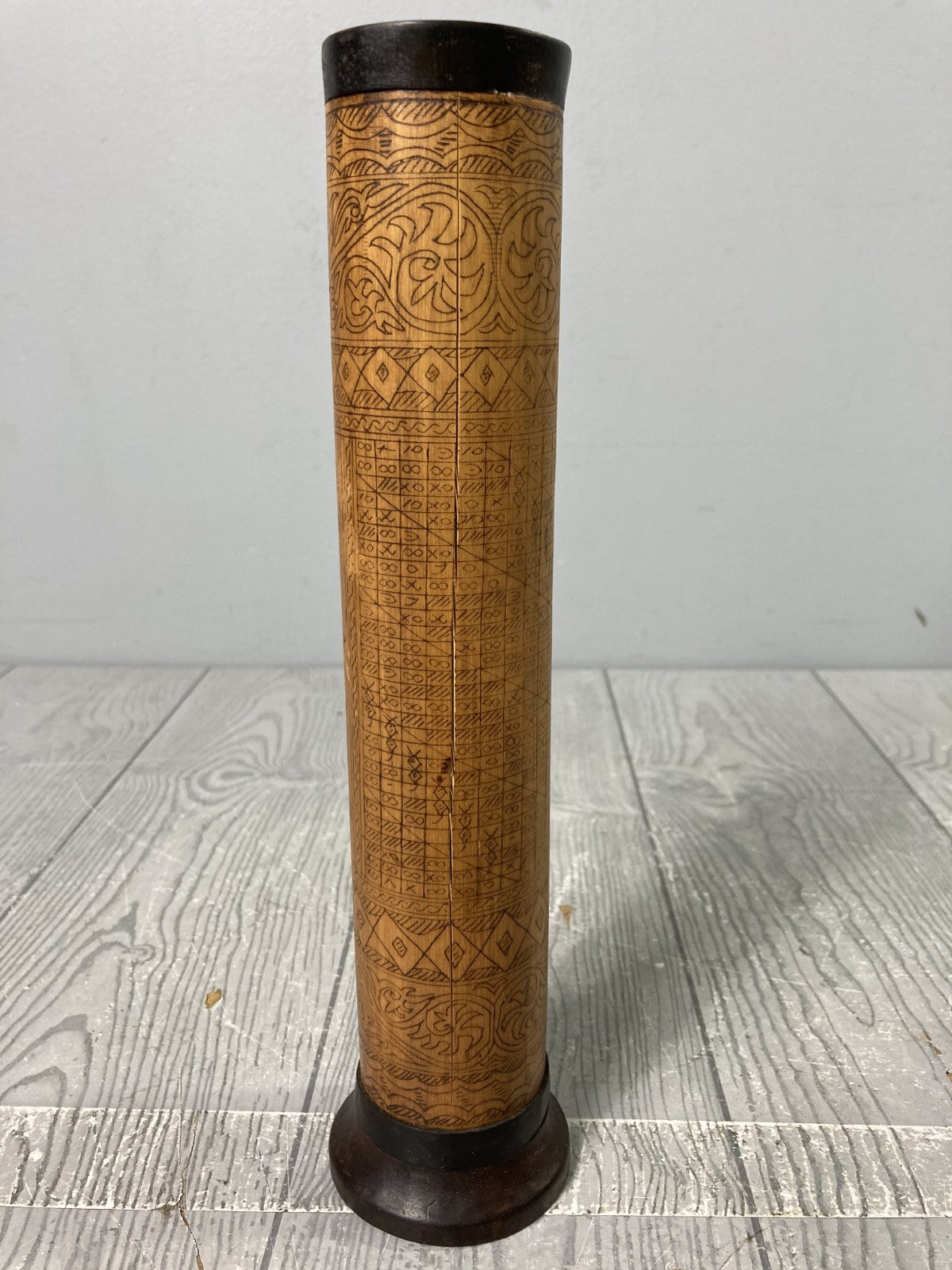 Engraved Bamboo Cylinder Vase/Holder Divinatory Lunar/Star Calendar Toba Batak