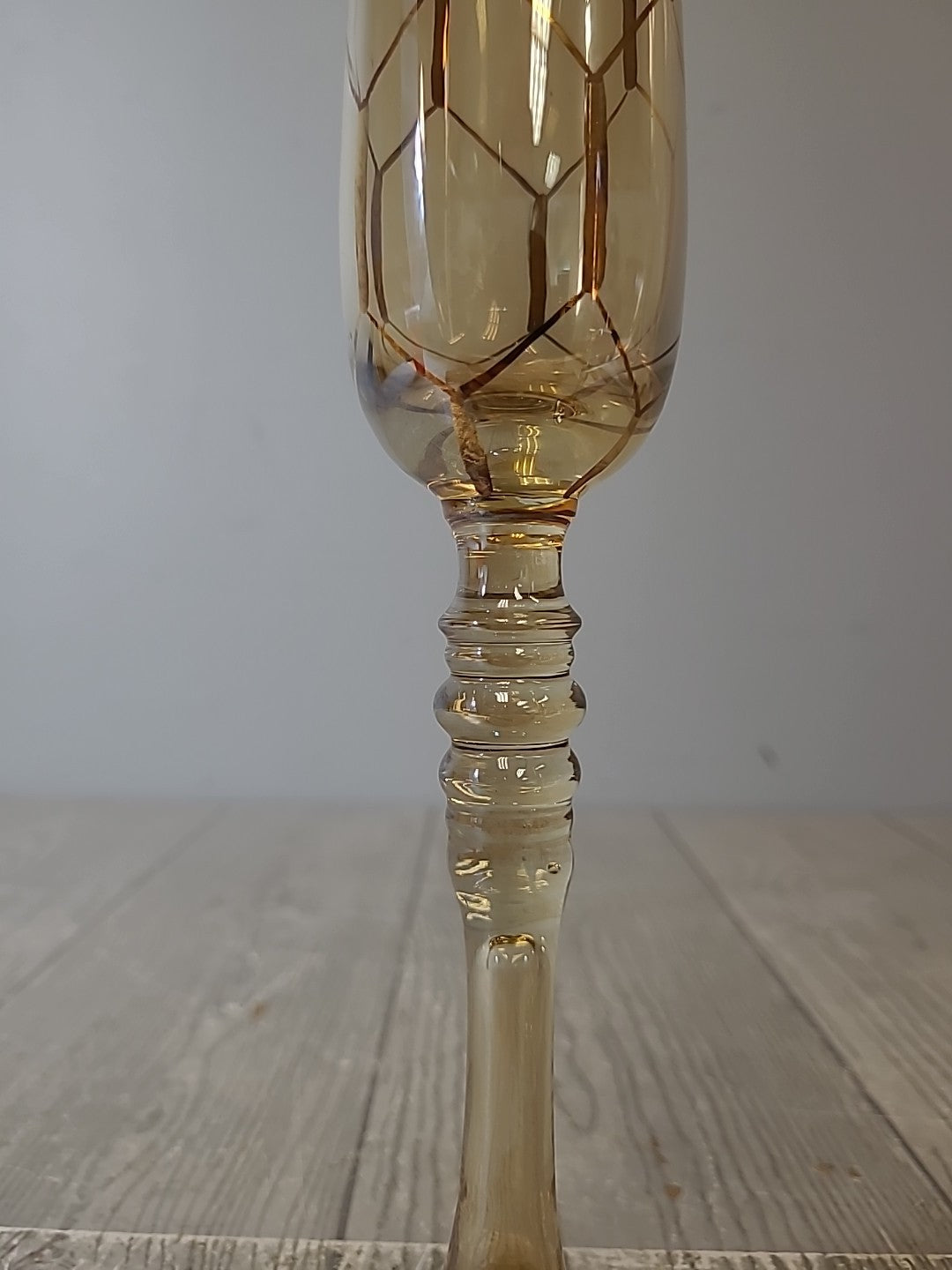 Amber and Gold Pair of Footed Champagne Flutes