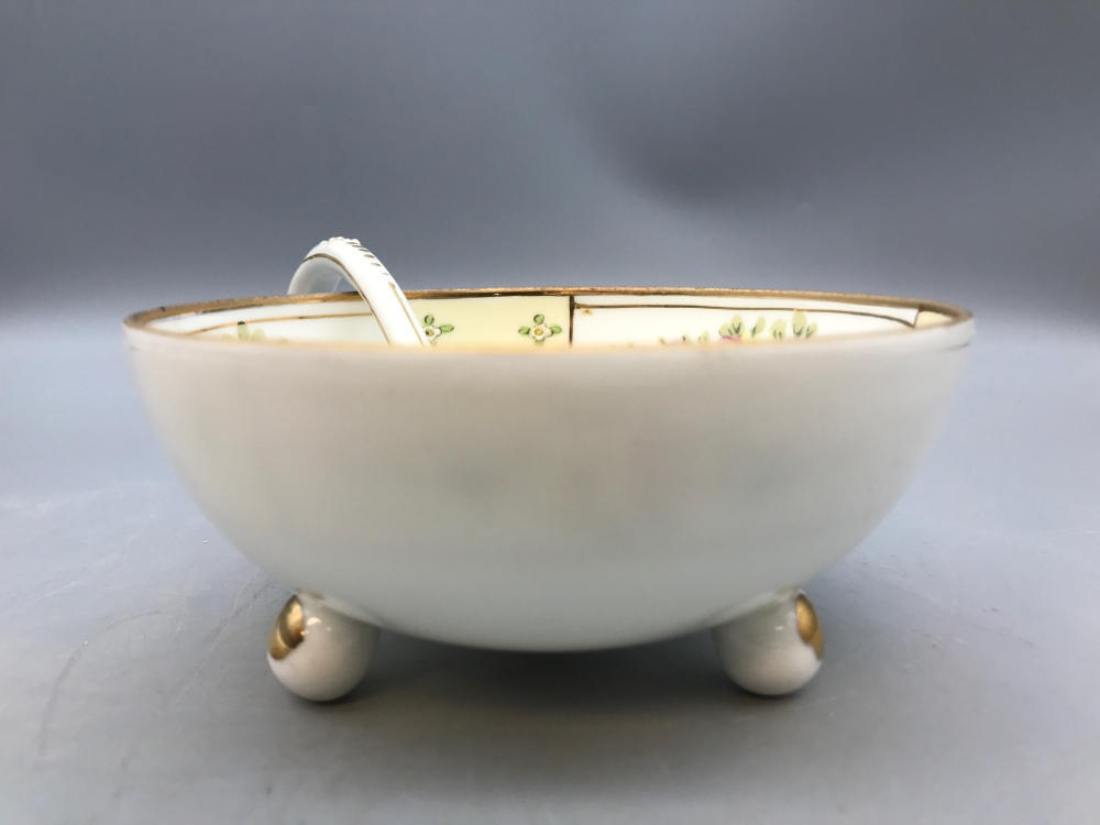 Hand painted 3 Legged Nippon Bowl with Spoon/Ladle