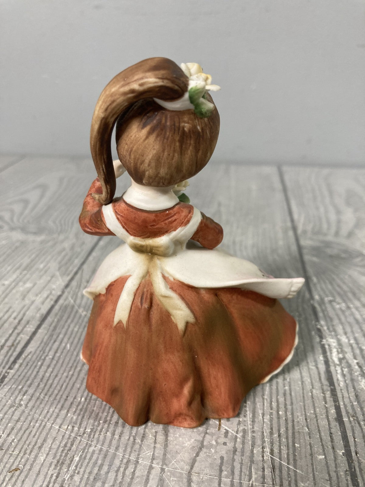 Vintage Lefton China Stamped Girl with Rose In Red Dress With Starburst Apron 