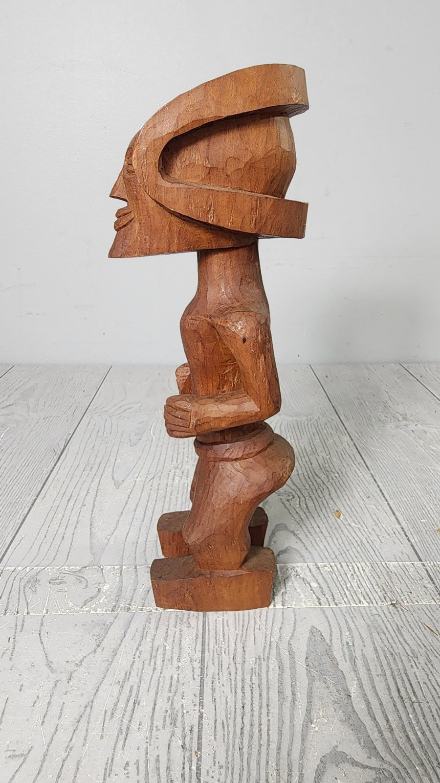 Unique 11" Vintage Wood Carved Man with Head Adornment 