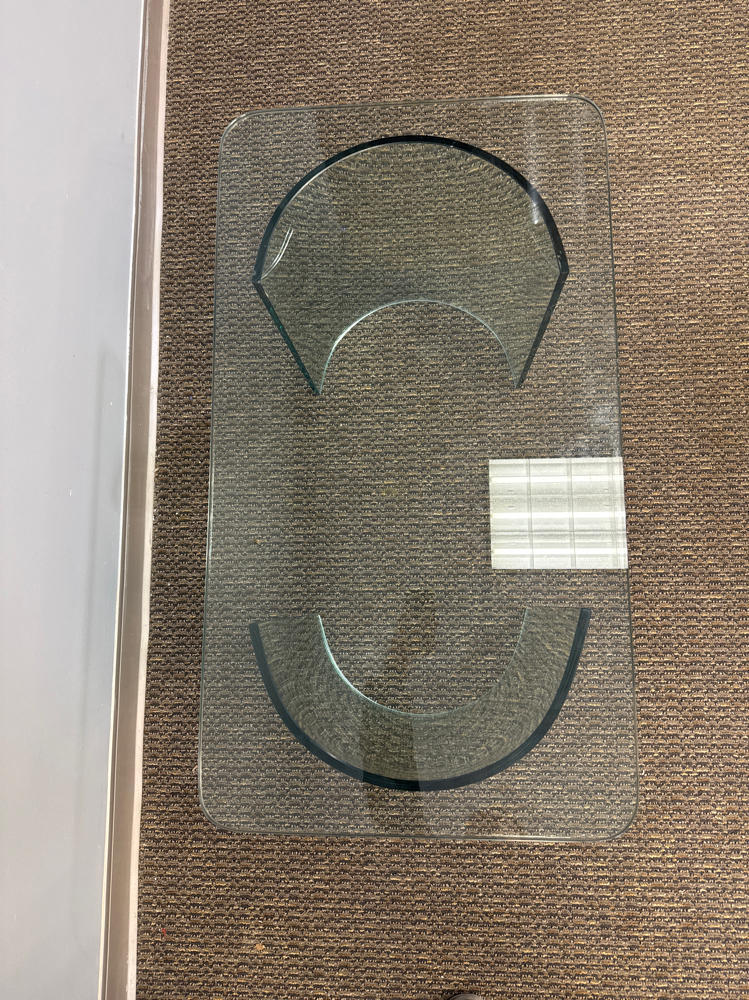 Mid Century Modern Style Glass Coffee Table - 2 Half Circle Bases - 1 Glass Top