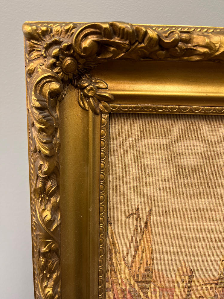Vintage Pictorial Tapestry Romantic Tapestry in Gilded Gold Frame