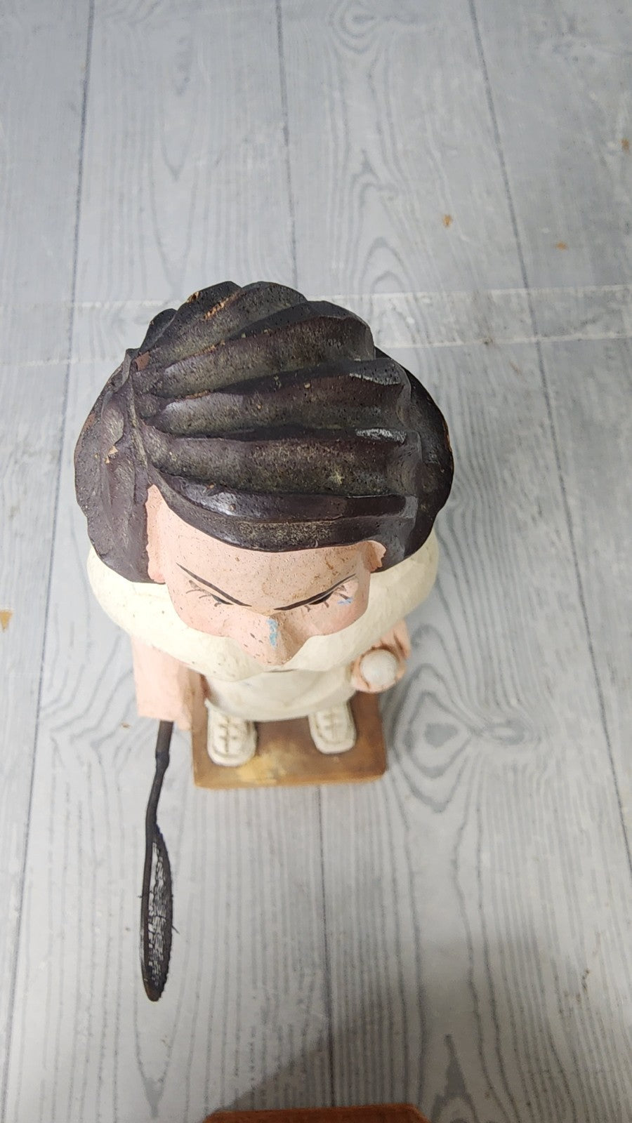 Vintage Hand Carved Wooden Statue Woman Playing Tennis Statue Wood Carving A