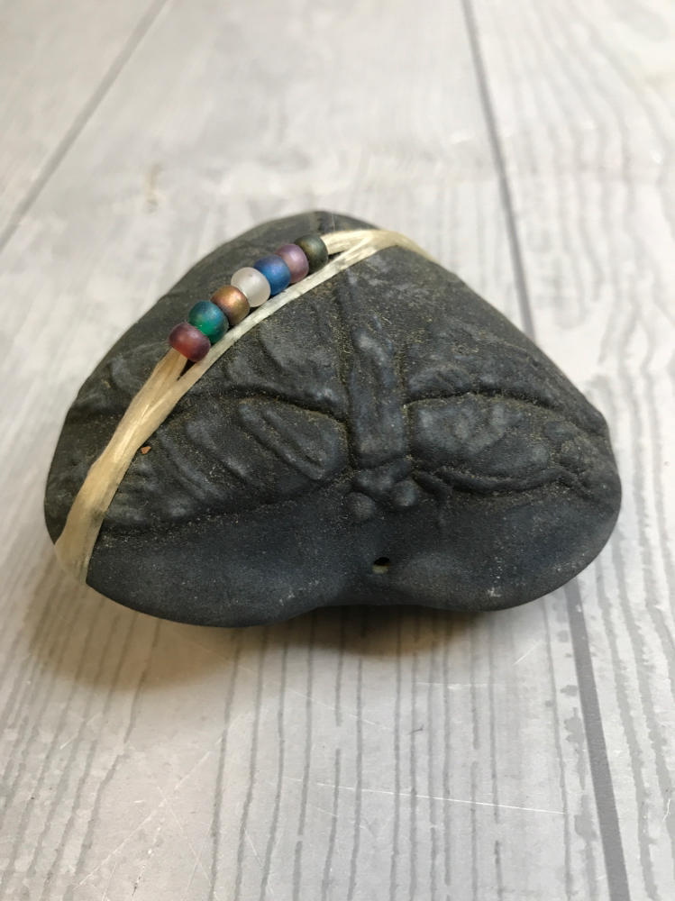 Vintage Handmade Pottery Raku Heart Rattle Meditation Sinew Wrap Beads Japan