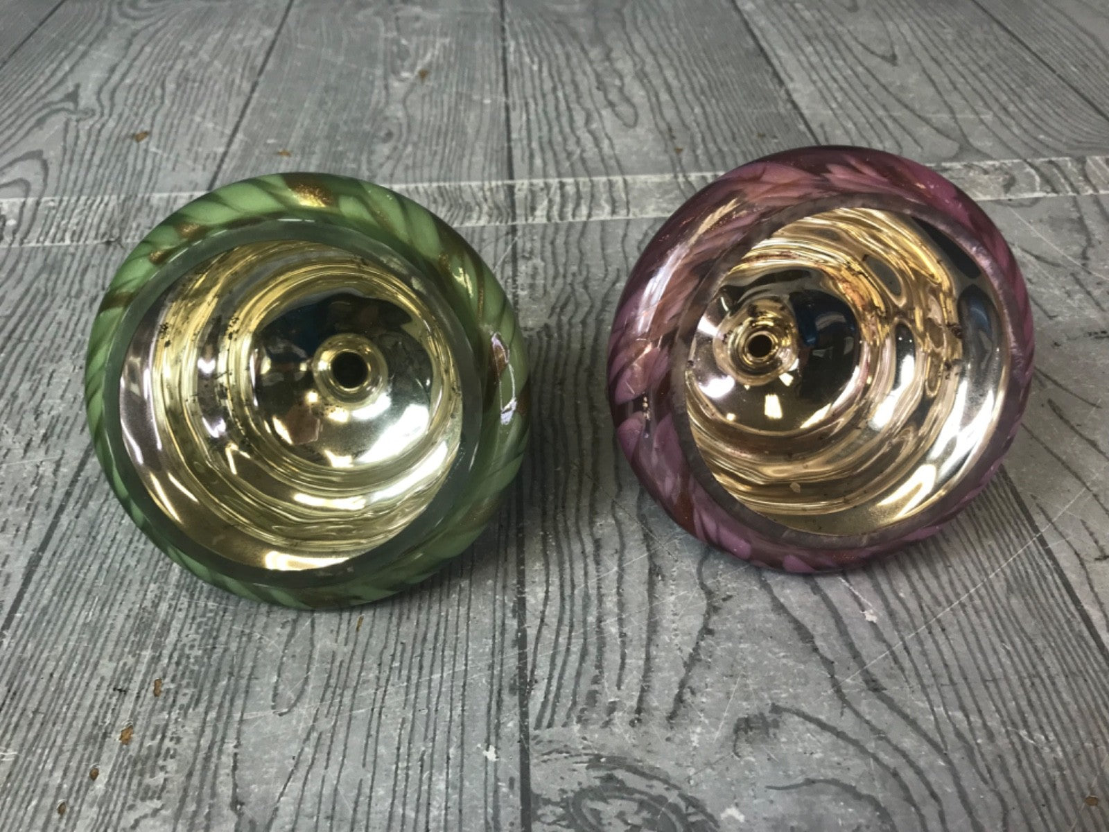 Pair of Green and Pink Anthropologie Cupcake Glass Candle Holders - No Candles