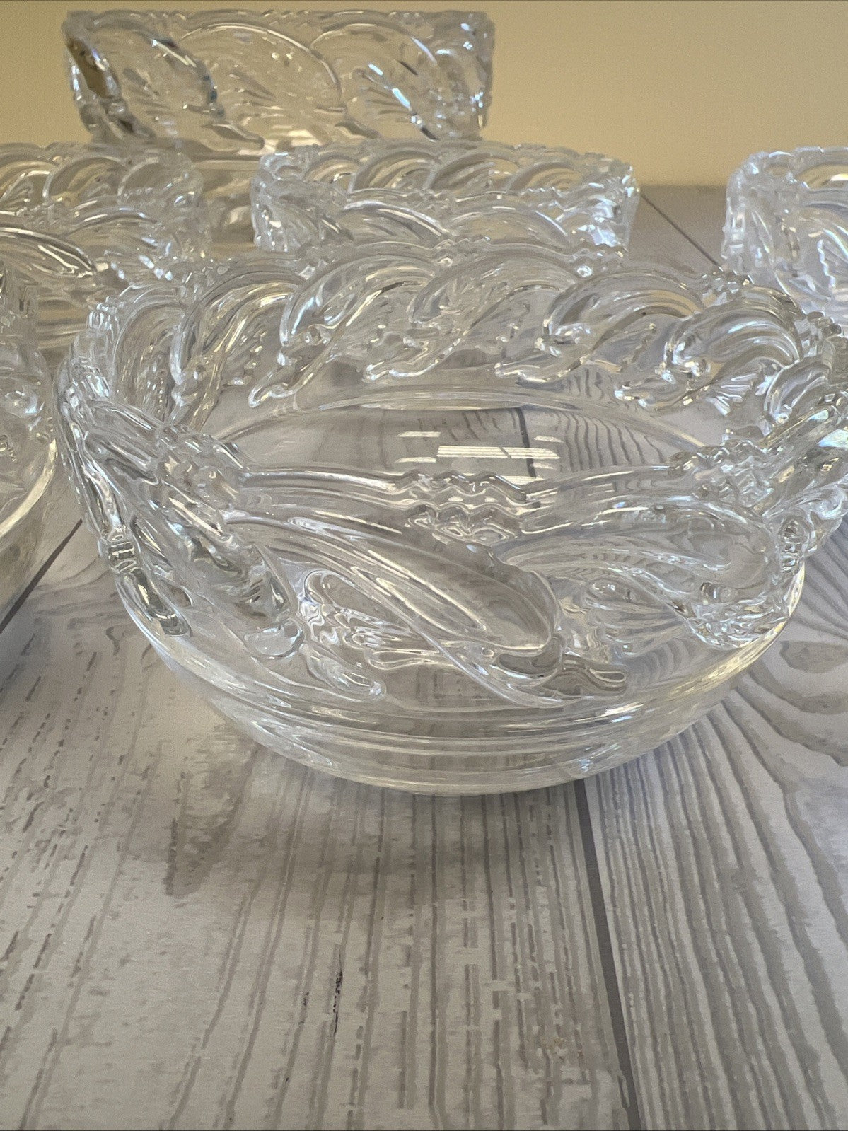Tiffany & Co. Crystal Bowls Dolphin Ocean Waves Set of 1 8" and 6 5"
