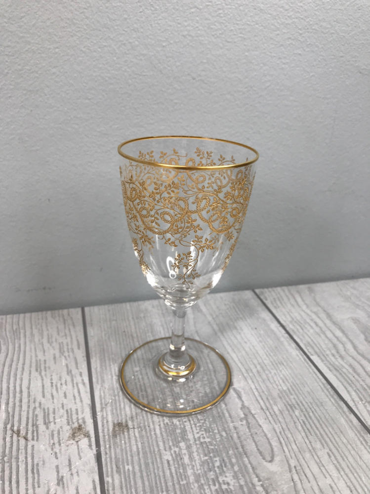 Set of 6 Elegant Gold Floral Wine Glasses - Rope and Vines Designs - Kitchen