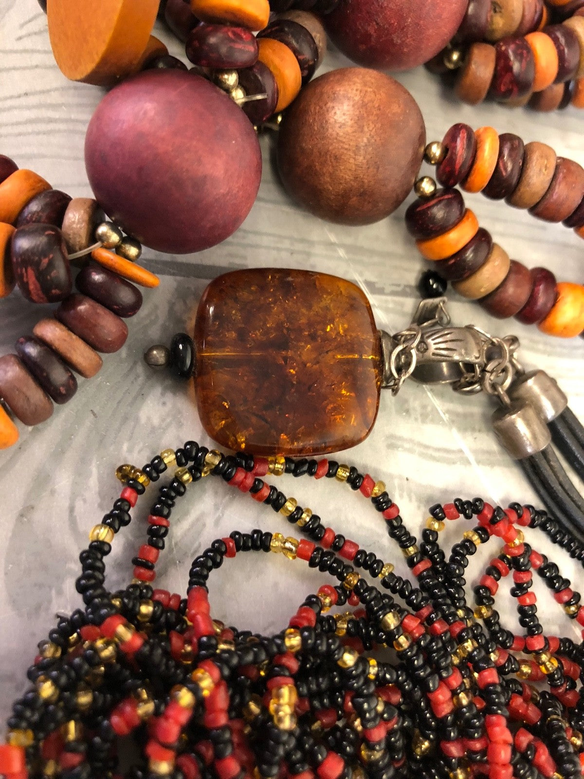 1.8 Pound Lot of Earth Tone Necklaces and Bracelets- Costume Jewelry Mixed Bag