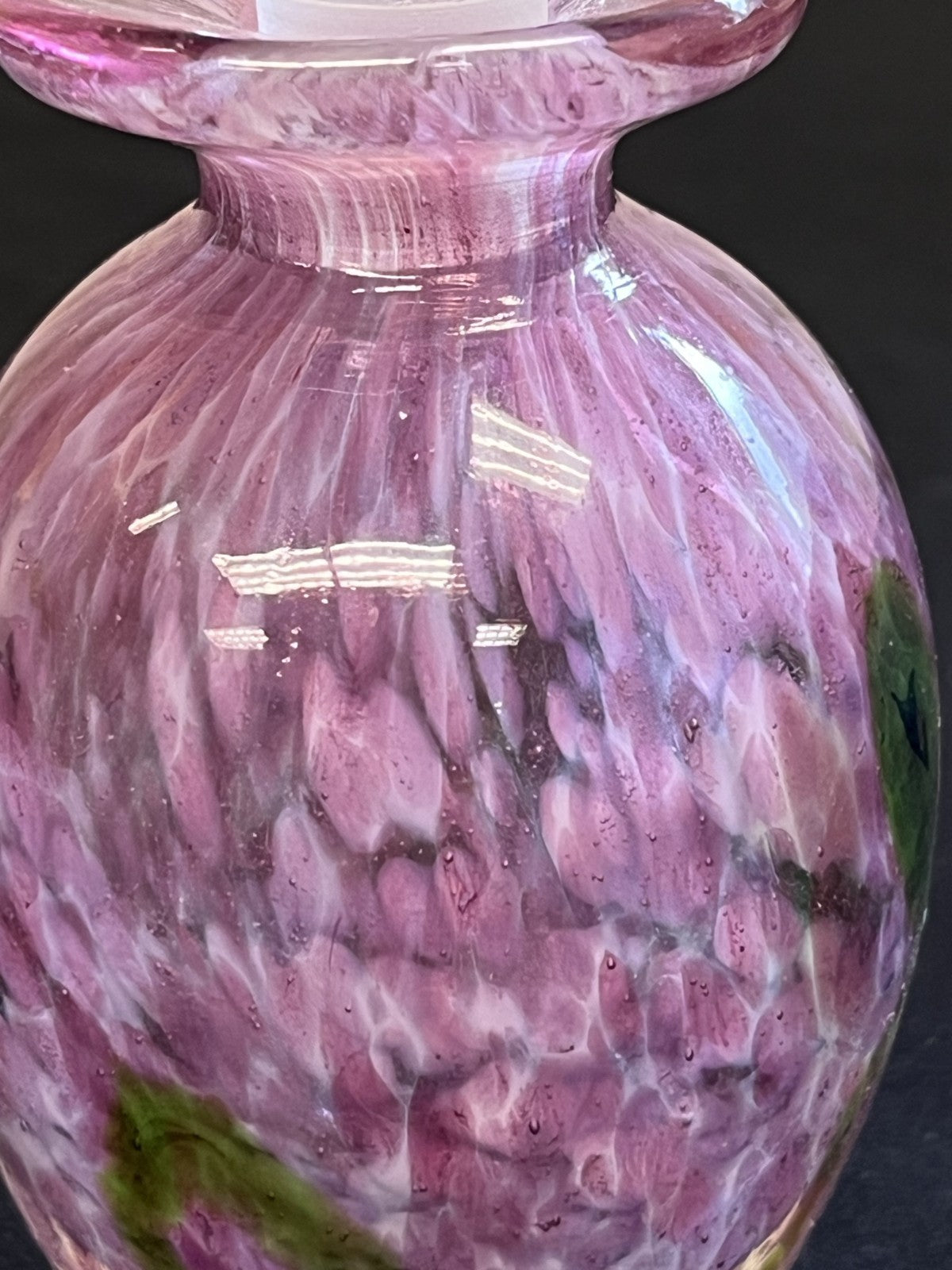 Vintage Art Glass Perfume Decanter with Dropper Pink Green 