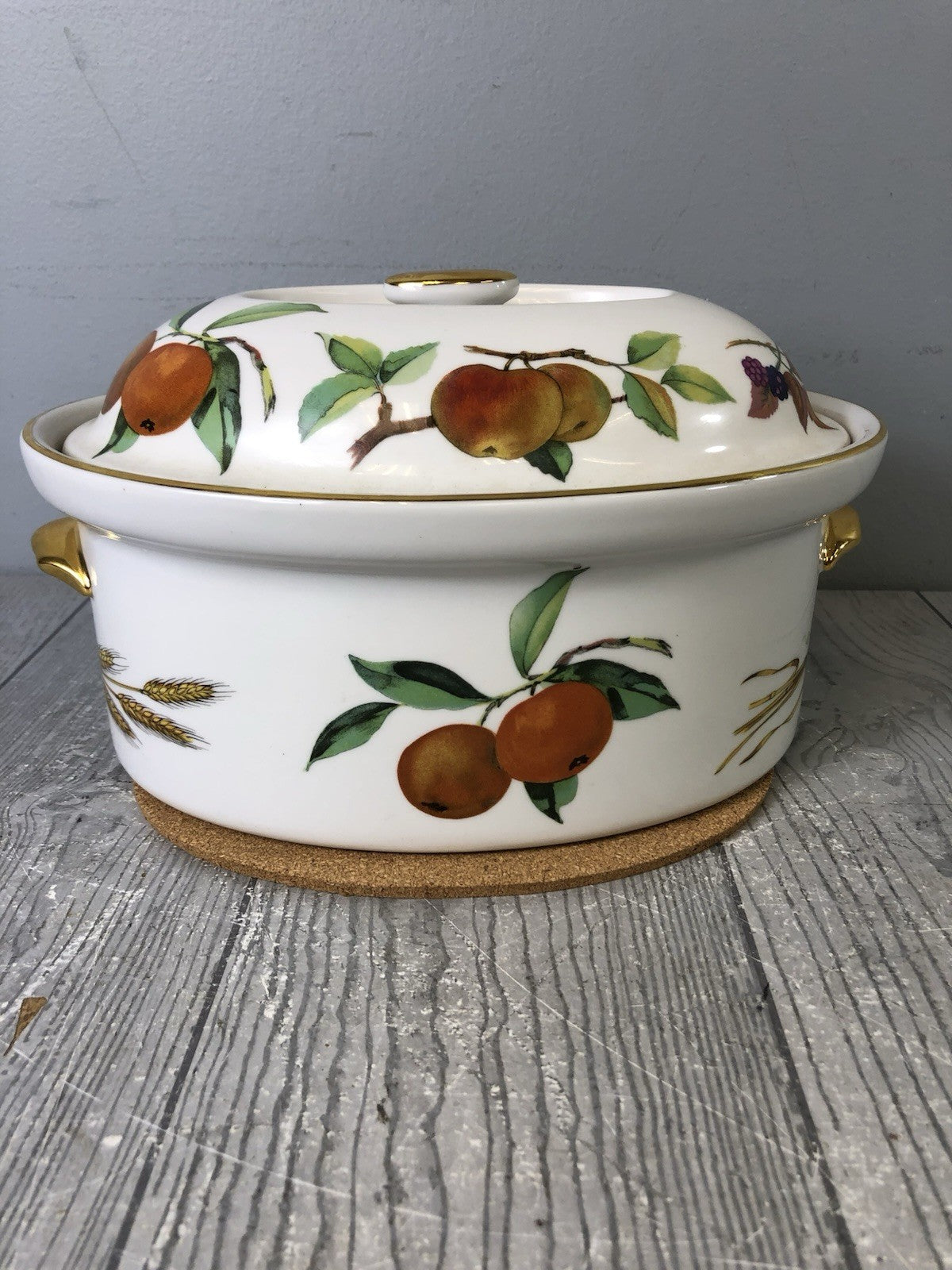 Vintage Royal Worcester Evesham Gold Fine Porcelain Oval Lidded Casserole Dish