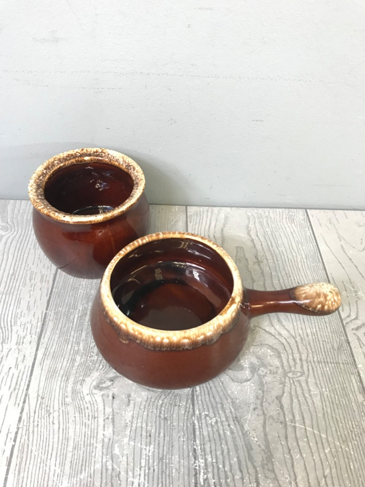 Pair of Mccoy Crock Brown Pots Chili Bowl and Hull Bowl - Kitchen Bowls