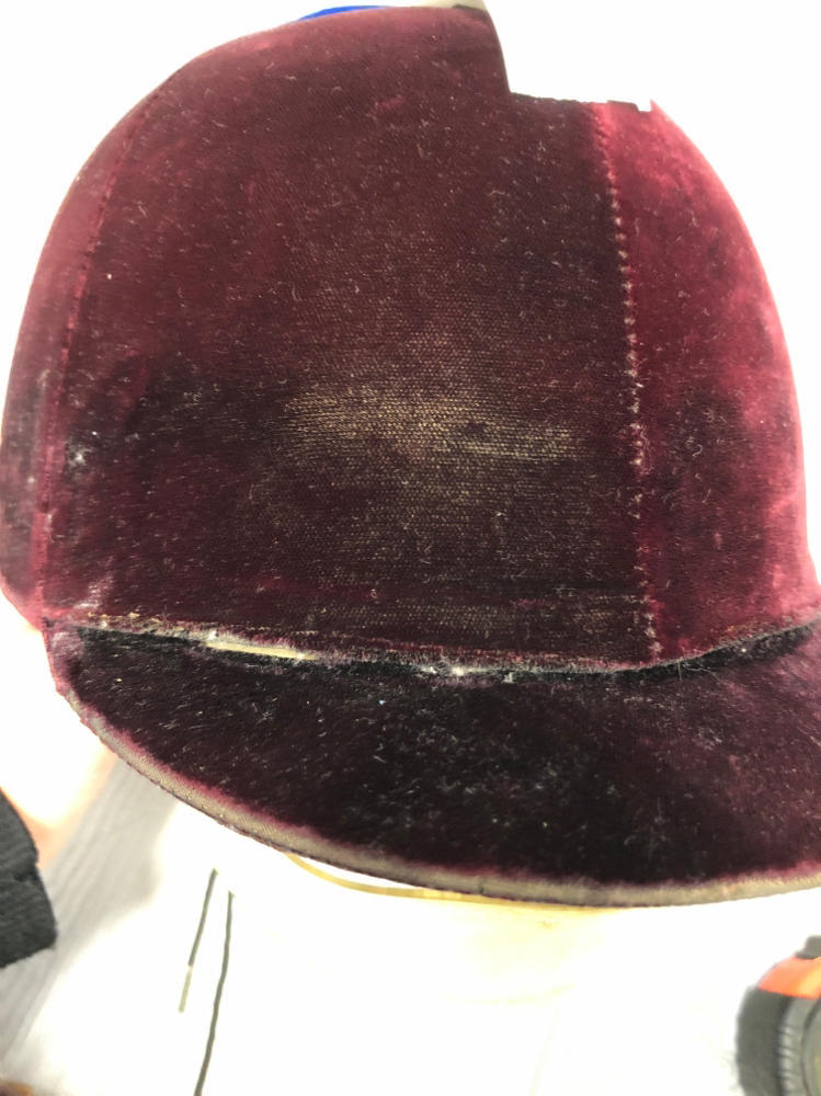 International Riding Helmet Equestrian Burgundy Velvet Adjustable Strapp
