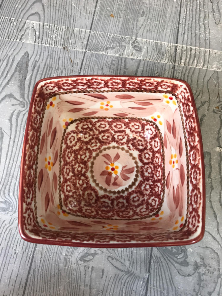 Temp-Tations Old World Cranberry 5 piece Square Baking Dishes w 3 Metal Stands