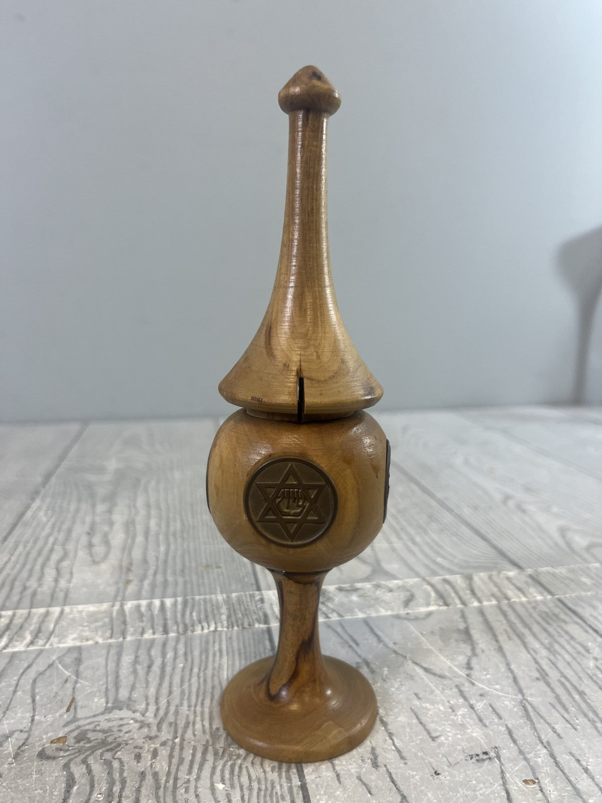 Vintage 60s Jewish Judaica Besamin Tower Made of Olive Wood for Havdalah Incense