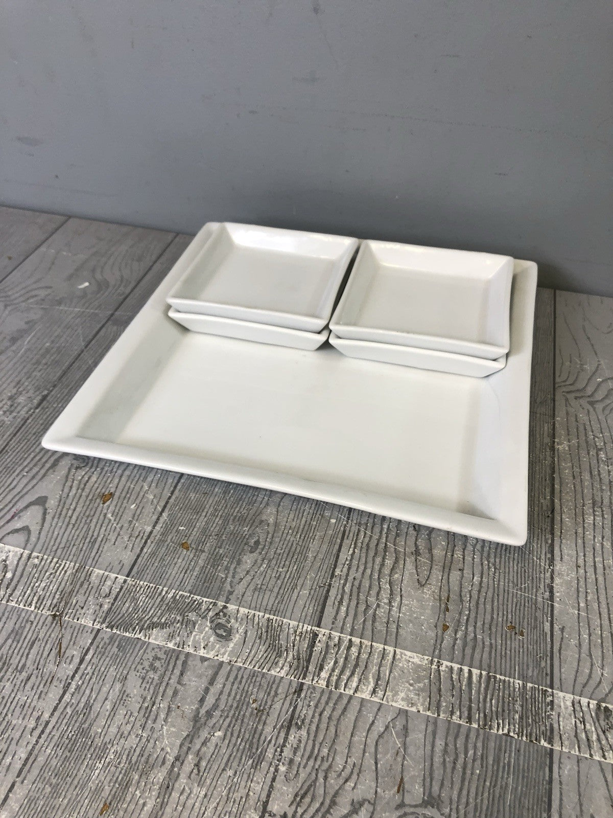 Crate & Barrel White Serving Plates - One Large Plate and Four Small Plates