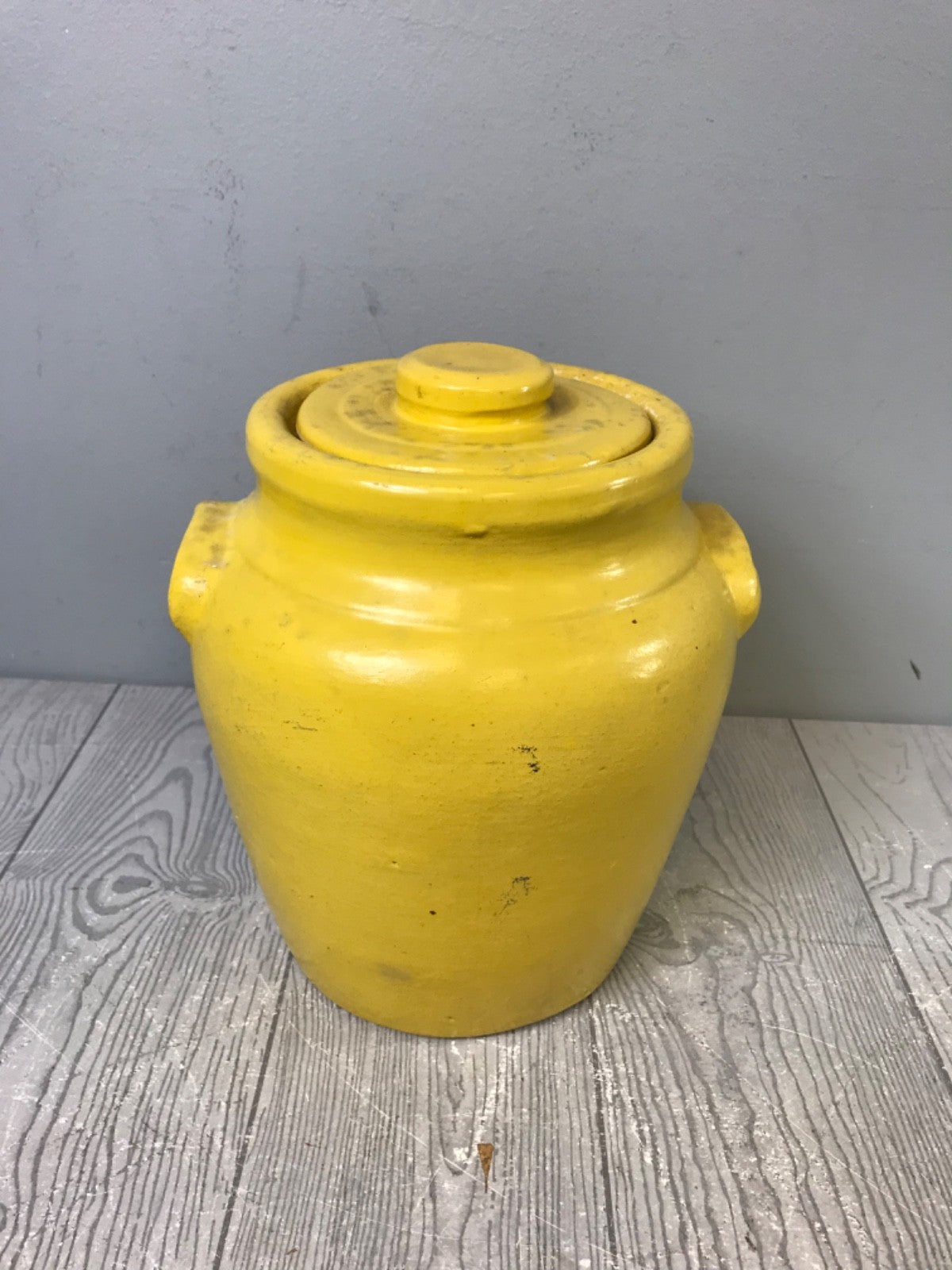 Ransburg Cookie Jar circa 1930s Hand-Painted Floral on Yellow Clean Vintage