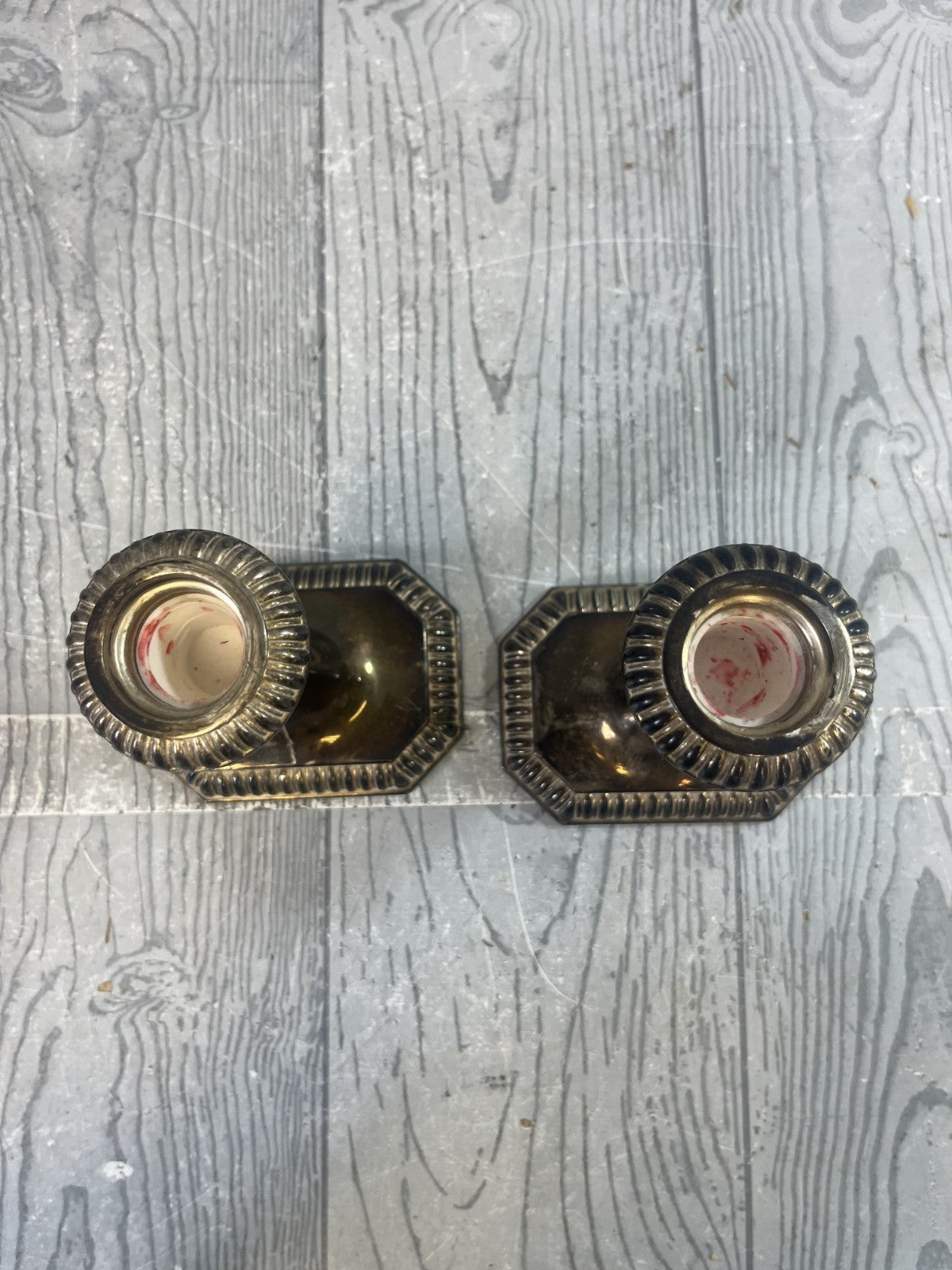Vintage Pair of Midcentury Modern Brass Candlesticks Candle Holders Ornate