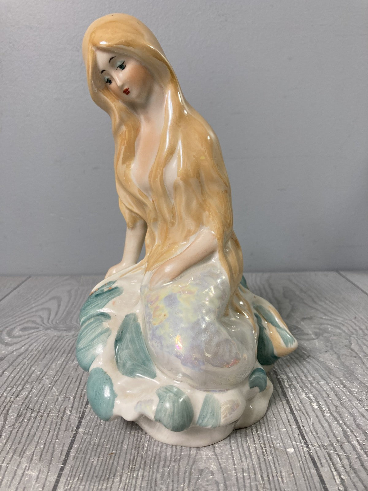 Vintage 70-80s Soviet Porcelain Figurine Mermaid With Pastel Tail Kyiv Kiev